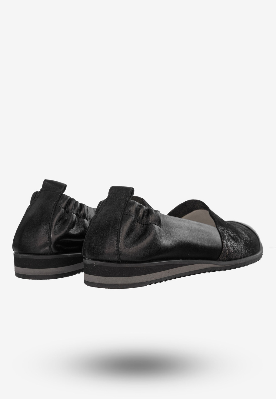 Baleriny Damskie Buty Ze Skóry Naturalnej Czarne Korda 1539