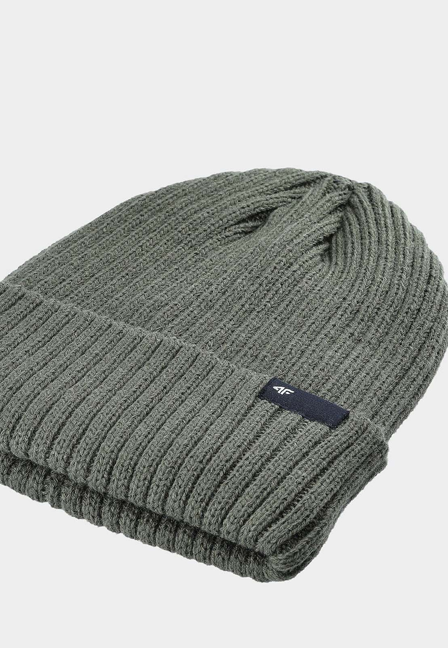 Czapka Męska Sportowa 4F Zimowa Beanie Prążkowana Thinsulate Khaki 4FWAW24ACAPM470