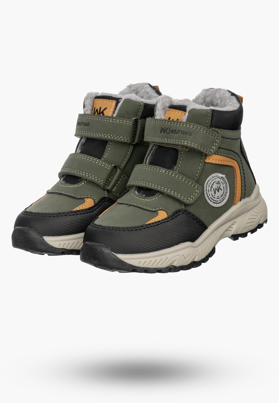 Buty Dziecięce Zimowe Ekoskóra Sneakersy Ocieplane Na Rzepy Trapery Zielone