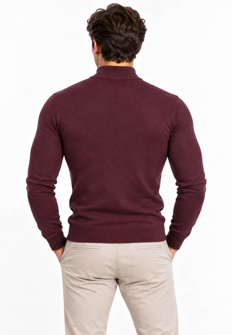 Półgolf męski Slim Fit mocno dopasowany z grubszej dzianiny bordowy Śliwka