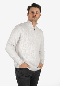 Sweter Męski Biały Golf Rozpinany Gruby Zimowy Wełniany Ciepły