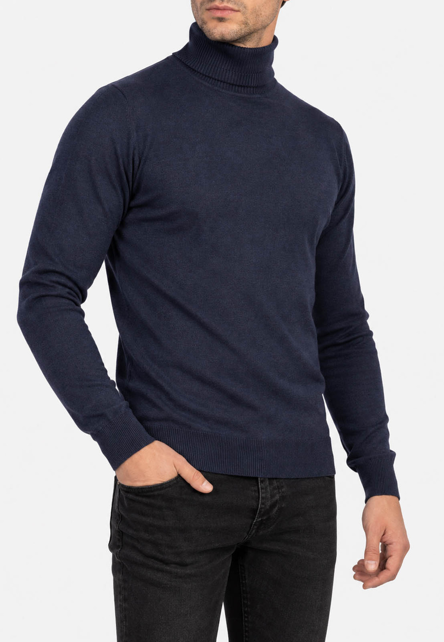 Golf Męski Elegancki Sweter Slim Fit Dopasowany Klasyczny Granatowy