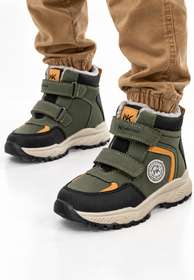 Buty Dziecięce Zimowe Ekoskóra Sneakersy Ocieplane Na Rzepy Trapery Zielone