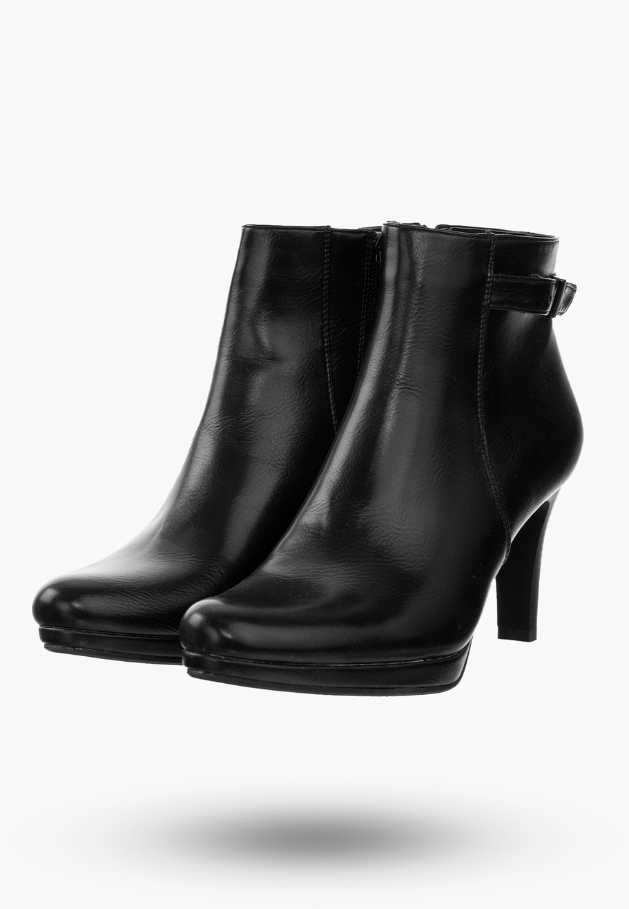 Buty Damskie Botki Ekoskóra Czarne Ocieplane Na Obcasie Eleganckie Na Zimę AF25-71