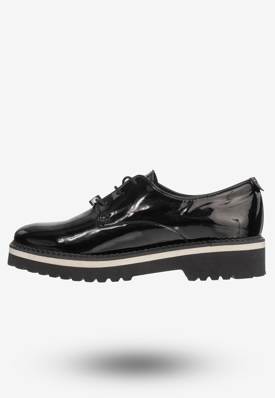 Półbuty Buty Damskie Skórzane Eleganckie Czarne Lakierowane 3519/090-P