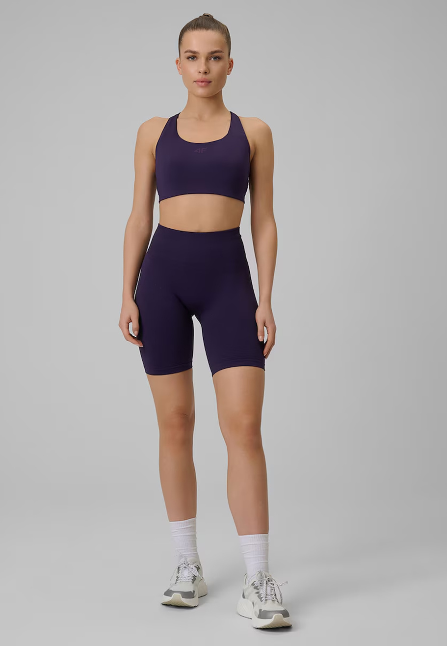 Kolarki Damskie 4F Sportowe Legginsy Szybkoschnące Bezszwowe Treningowe Fioletowe 4FWSS26TFSTF109