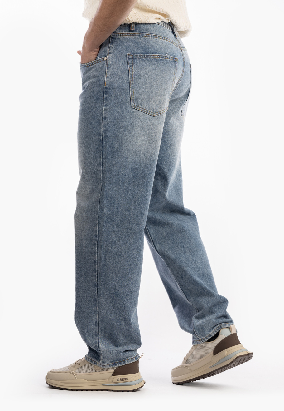 Jeansy Męskie Jeansowe Proste Luźne Straight Spodnie Ciemny Denim