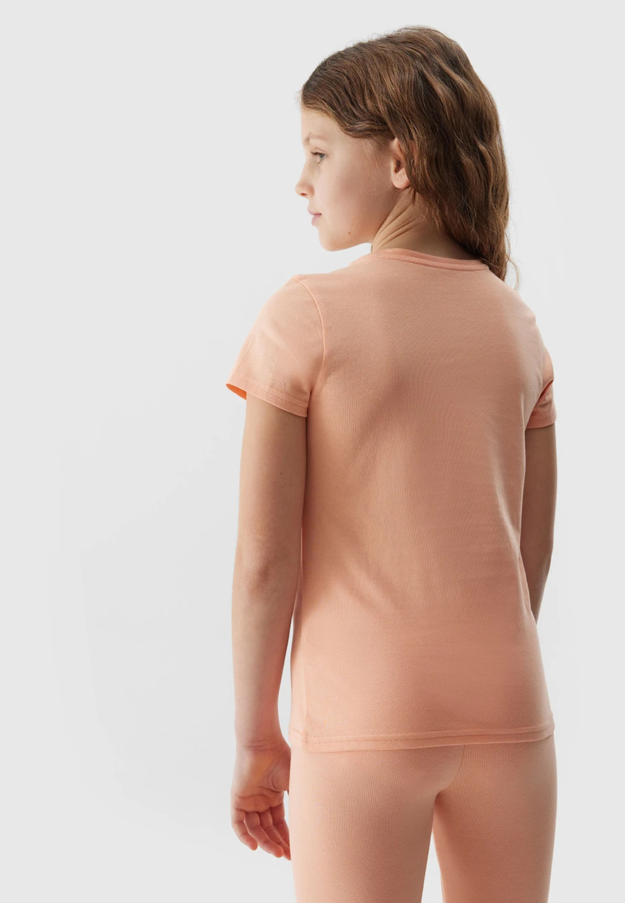 Koszulka Dziewczęca 4F T-shirt Bawełniany Pudrowy Koral 4FJWSS24TTSHF1110