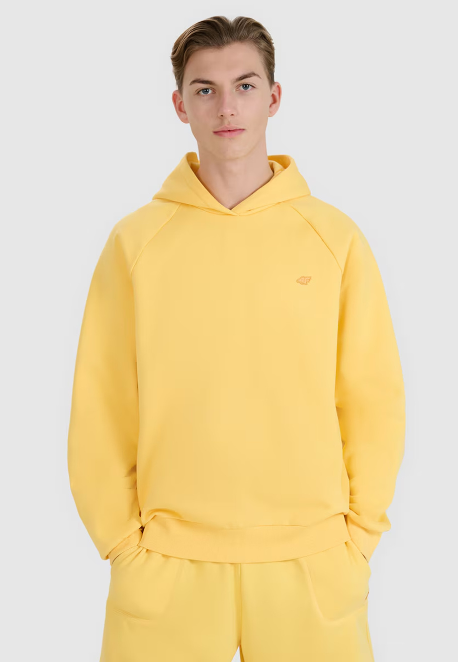 Bluza Męska 4F Sportowa Oversize Z Kapturem Ocieplana Dresowa Żółta 4FWSS25TSWSU1547