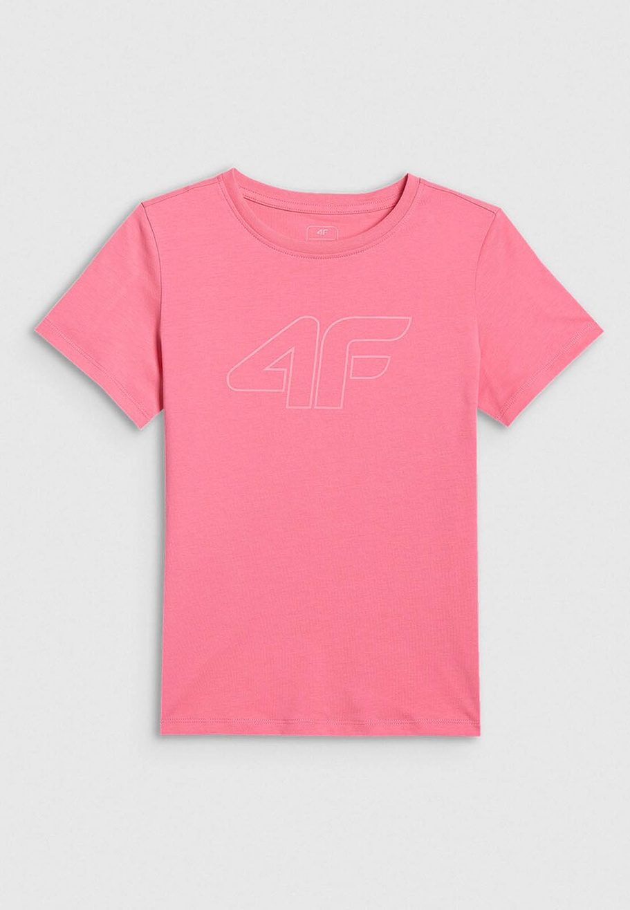 Koszulka Dziewczęca 4F Sportowa Bawełniana T-Shirt Z Logo Różowa 4FJWSS26TTSHF3004