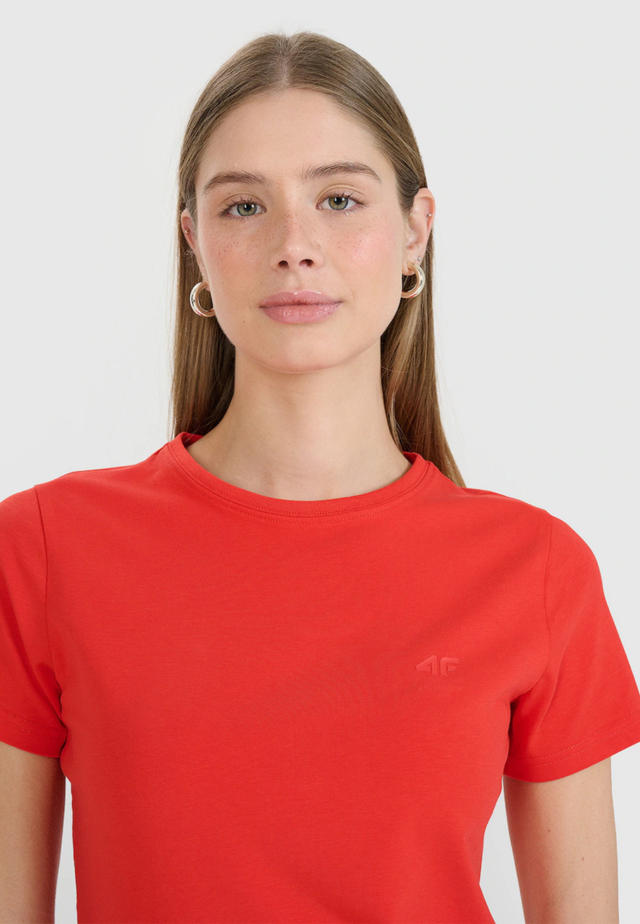 Koszulka Damska 4F T-shirt Slim Fit Gładki Czerwony 4FWMM00TTSHF2255
