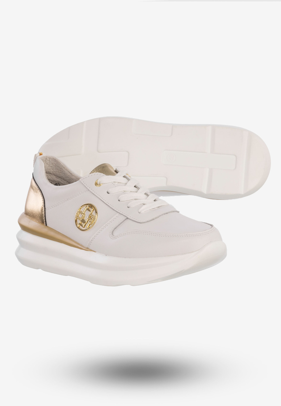 Buty Sportowe Damskie Półbuty Skórzane Na Wiosnę Lato Białe DP3505/22 WH