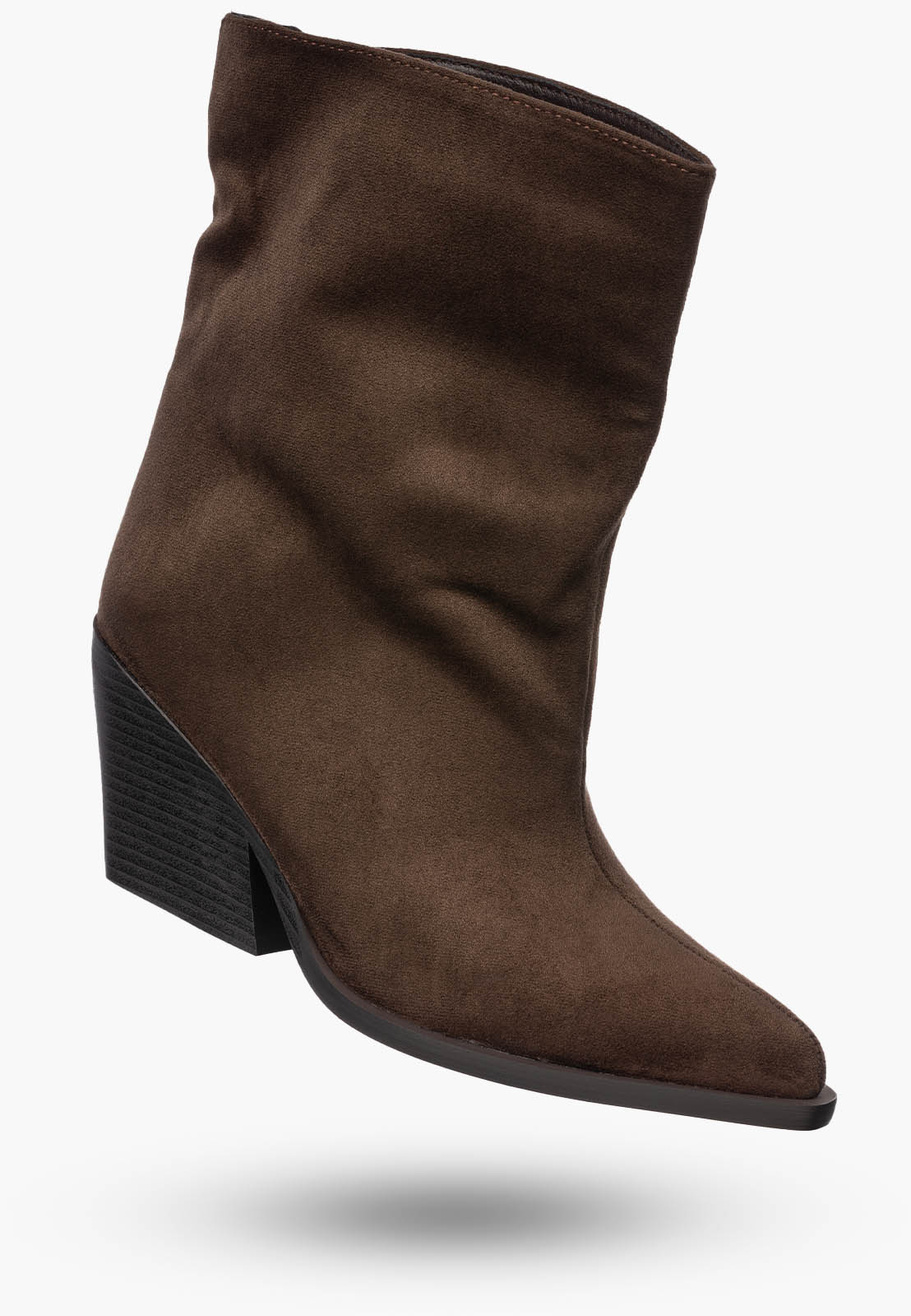 Botki Damskie Buty Na Zimę Eleganckie Stylowe Wsuwane Brązowe