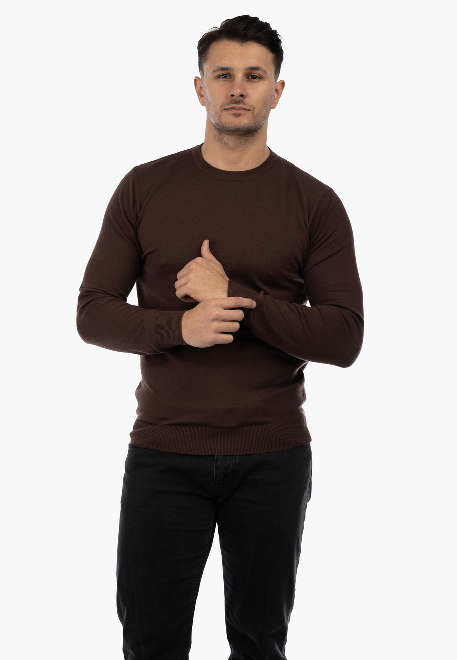 Sweter Męski Elegancki Klasyczny Basic Brązowy S-B-1-2024