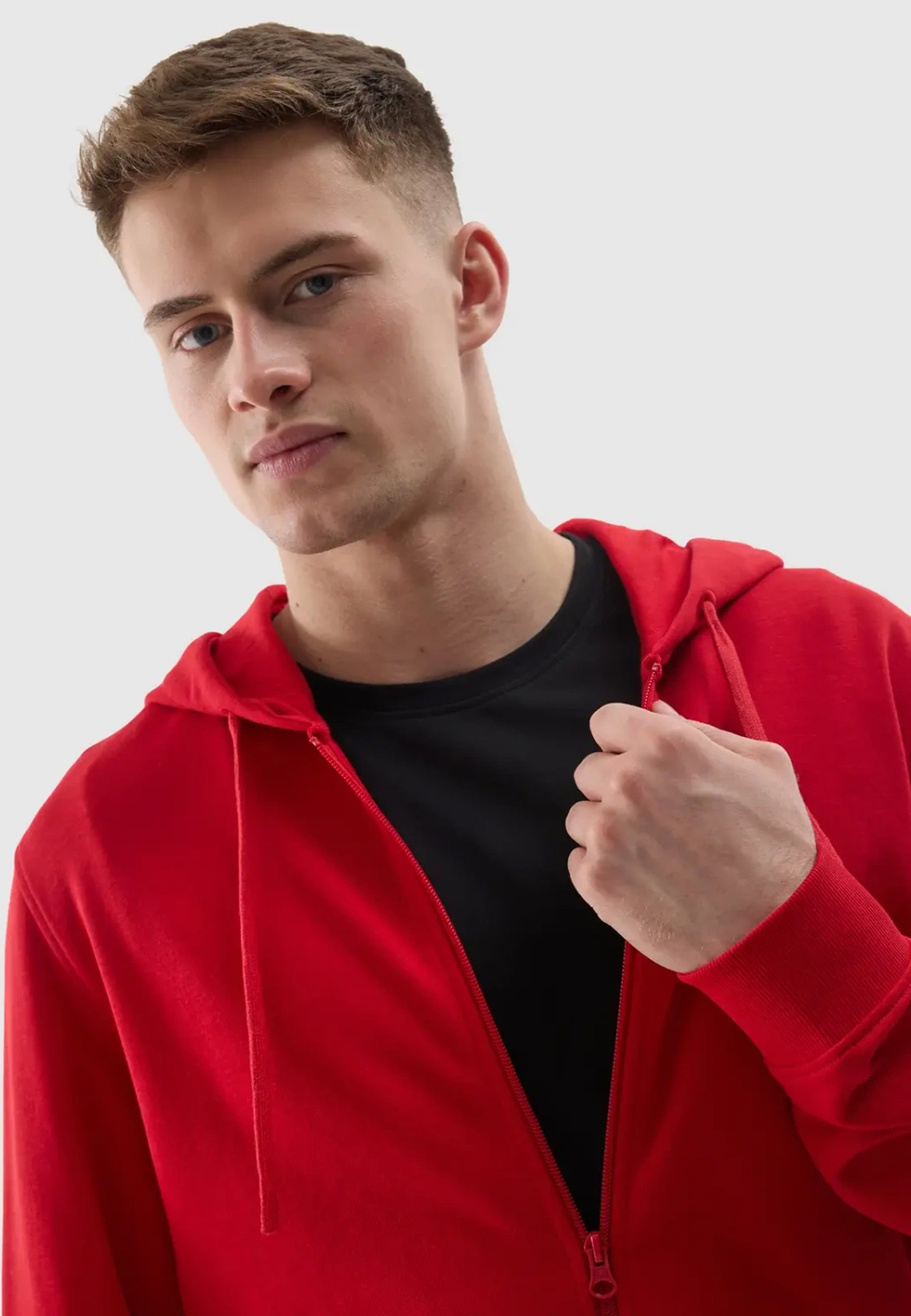 Bluza Męska 4F Z Kapturem Nieocieplana Rozpinana Sportowa Czerwona 4FWSS24TSWSM0951
