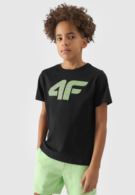 Koszulka Chłopięca 4F T-shirt Z Logo Sportowy Bawełna Czarny 4FJWSS24TTSHM1115