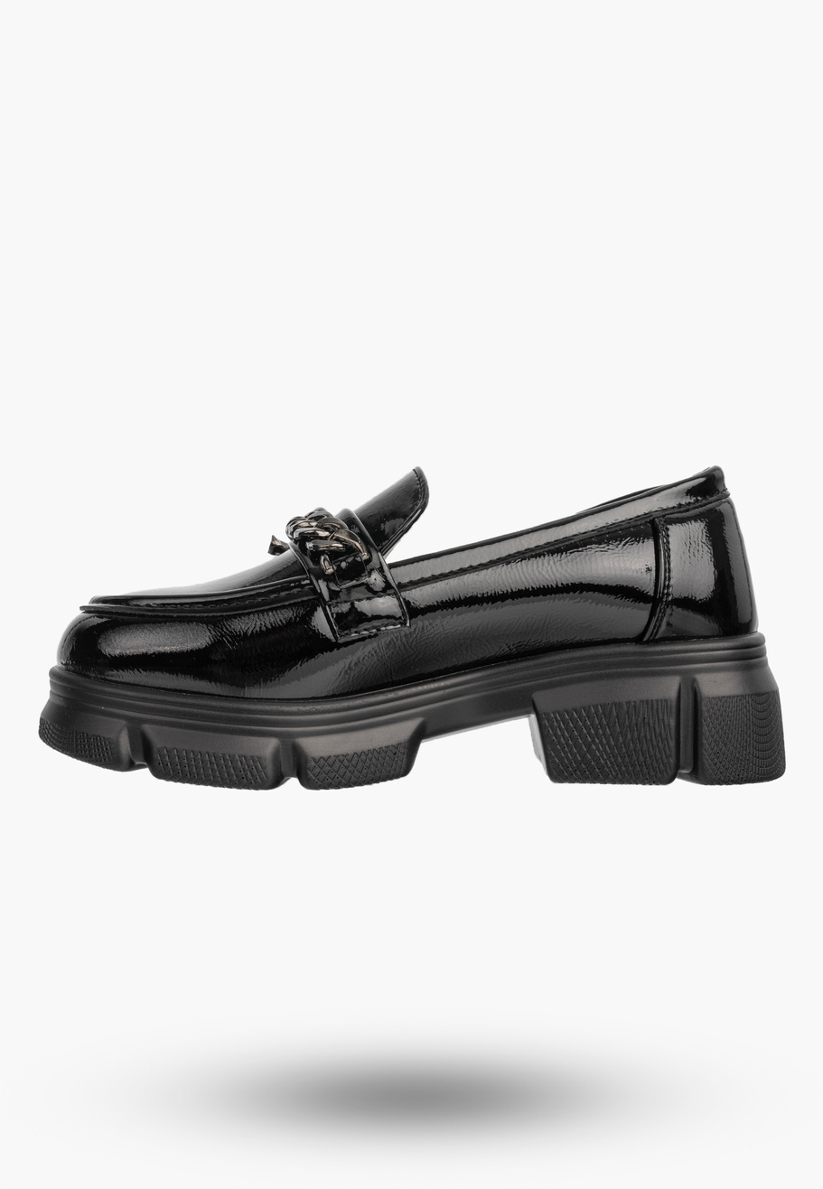 Mokasyny Dziewczęce Ekoskóra Buty Eleganckie Półbuty Lakierowane Czarne Clibee