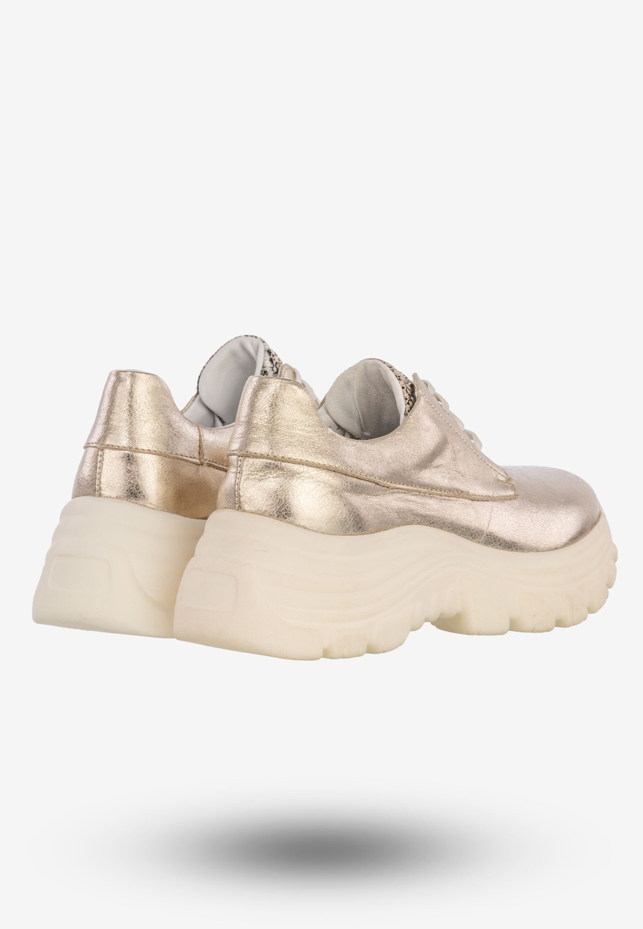Sneakersy Buty Damskie Półbuty Skórzane Sportowe Złote Eleganckie 2365A
