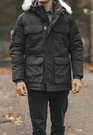 Kurtka Męska Długa Parka Czarna Elegancka