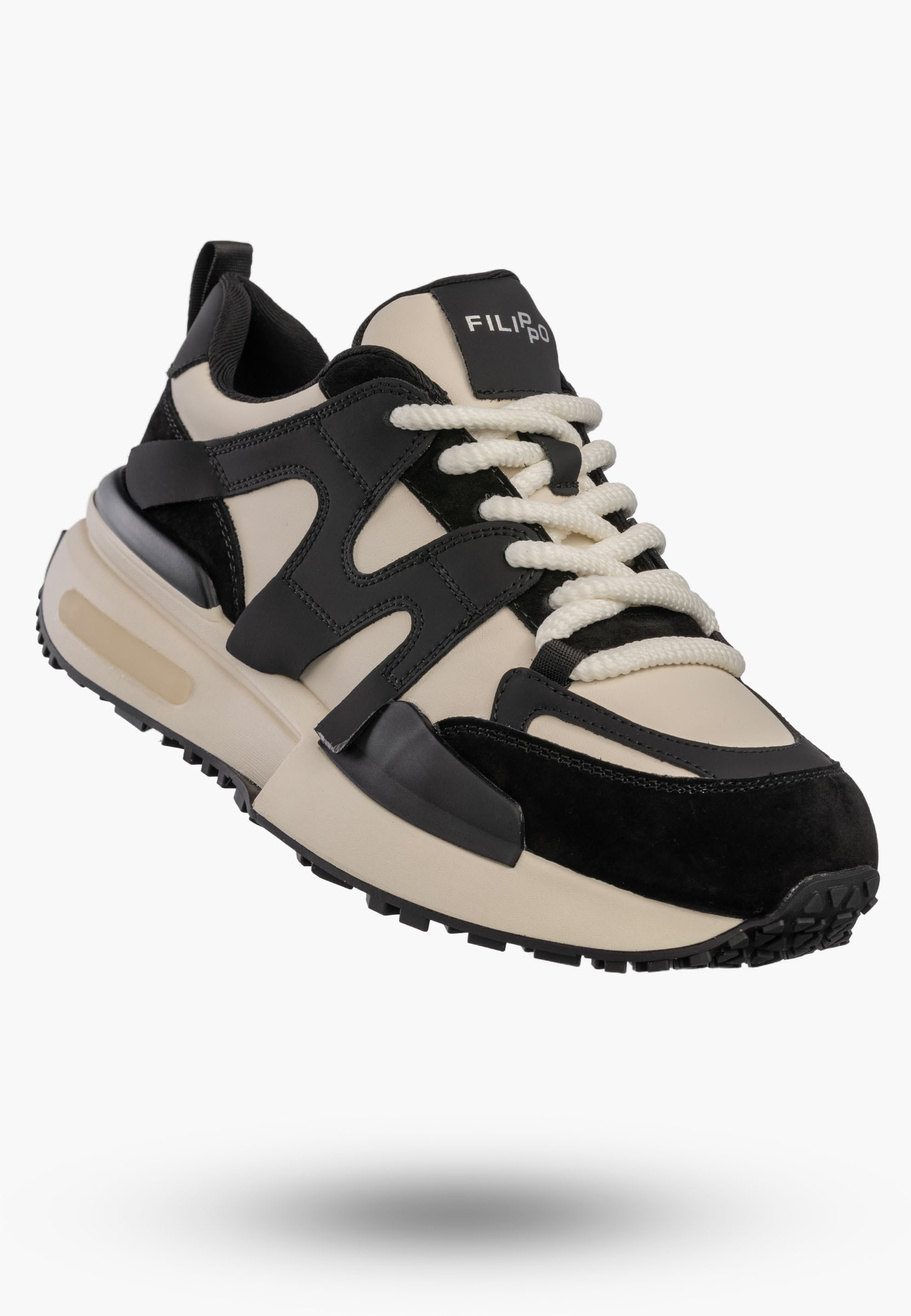 Sneakersy Damskie Skórzane Buty Sportowe Półbuty Czarne Filippo
