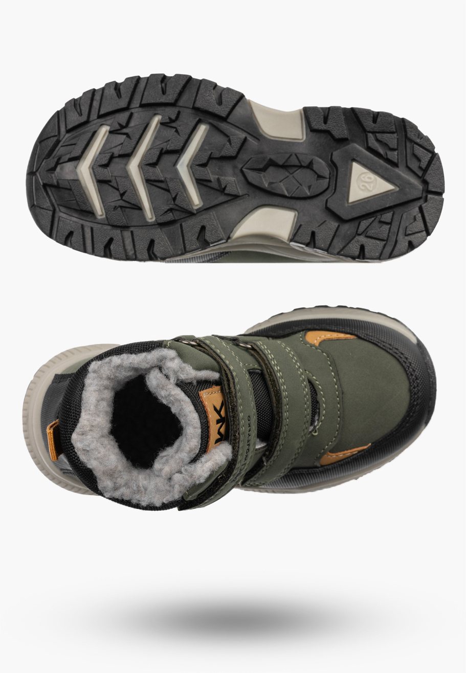Buty Dziecięce Zimowe Ekoskóra Sneakersy Ocieplane Na Rzepy Trapery Zielone