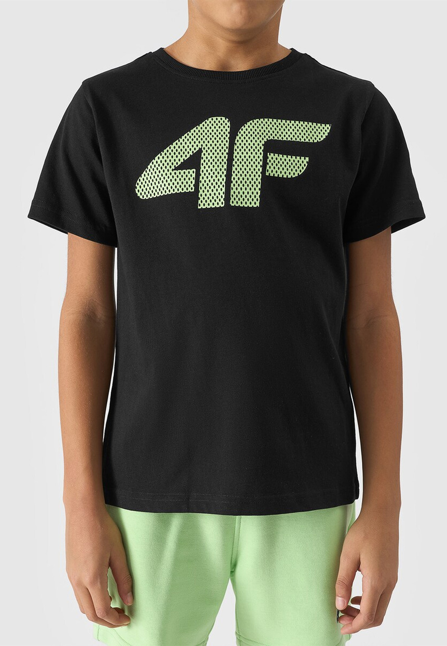 Koszulka Chłopięca 4F T-shirt Z Logo Sportowy Bawełna Czarny 4FJWSS24TTSHM1115