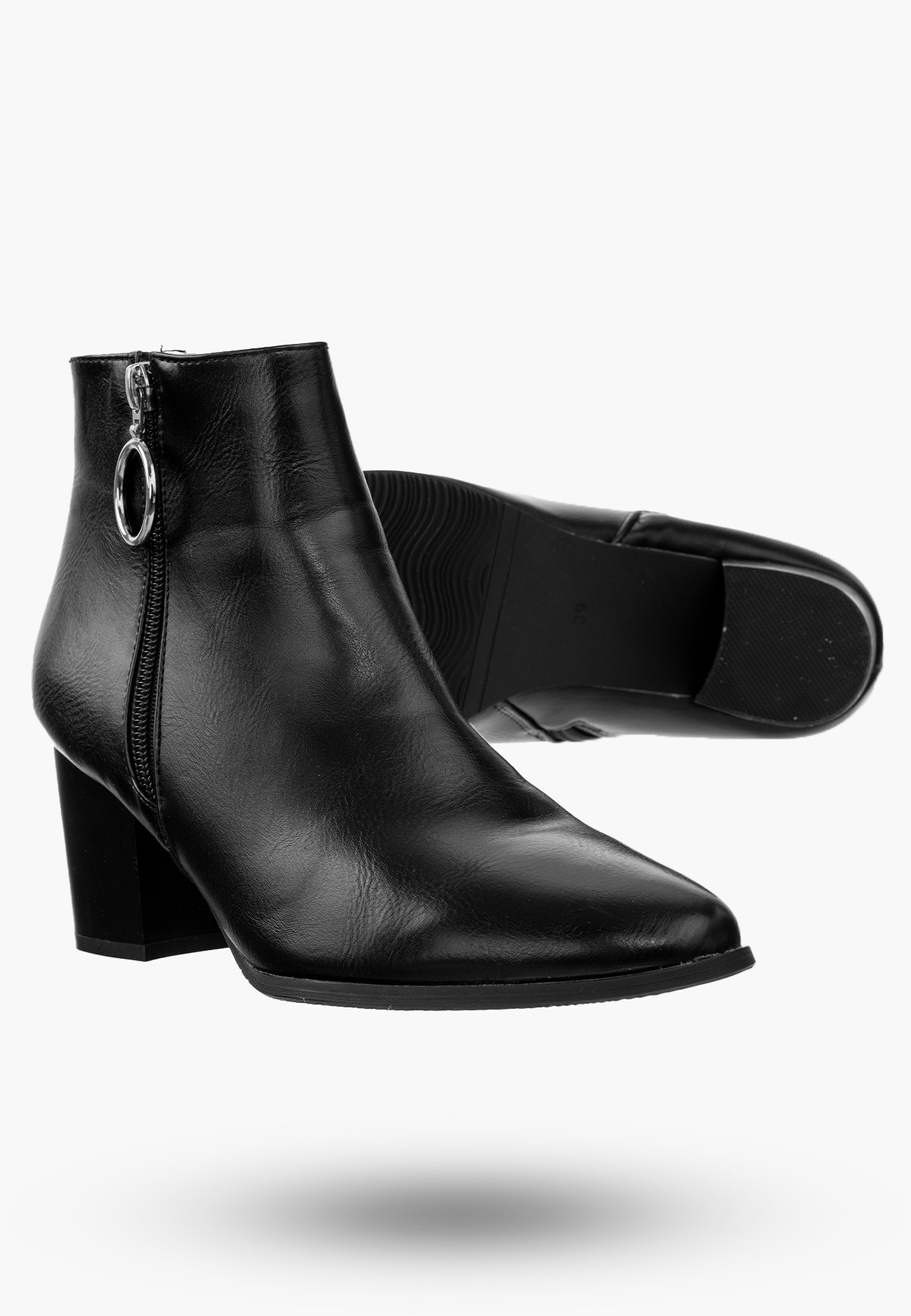 Buty Damskie Botki Ekoskóra Czarne Ocieplane Na Słupku Na Zimę ASA127-3