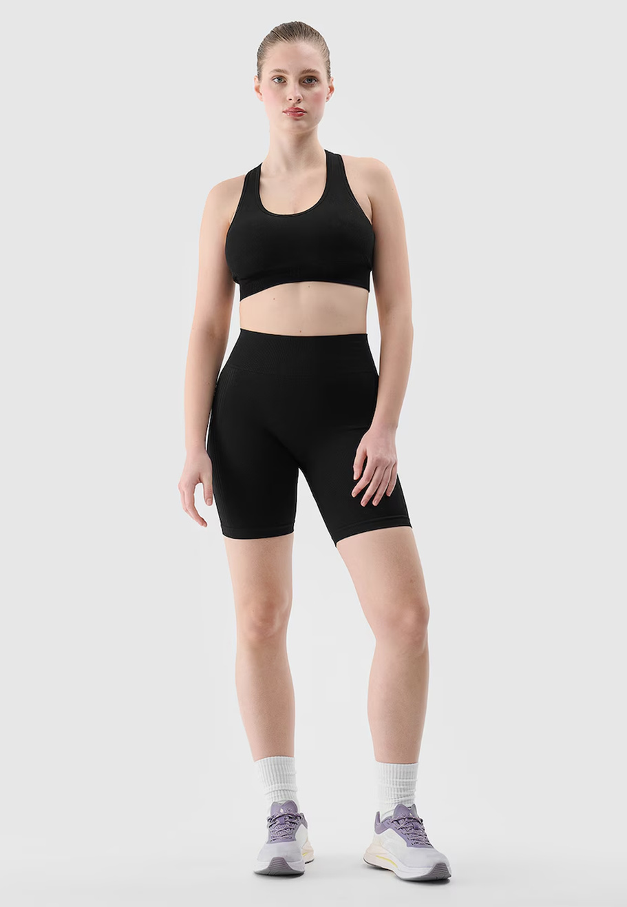Kolarki Damskie 4F Sportowe Legginsy Spodenki Bezszwowe Treningowe Czarne 4FRSS24TFSHF694