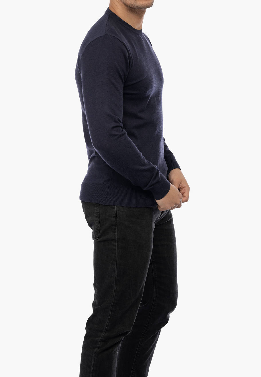 Sweter Męski Elegancki Klasyczny Basic Granatowy S-G-1-2024