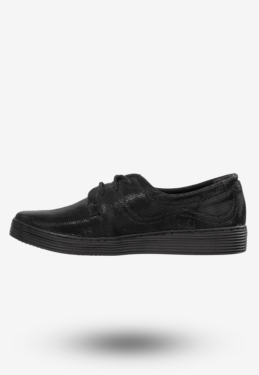 Tenisówki Damskie Buty Ze Skóry Naturalnej Czarne Helios 344