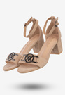 Sandały Damskie Na Klocku Buty Eleganckie Potocki Beżowe 23-20008BG