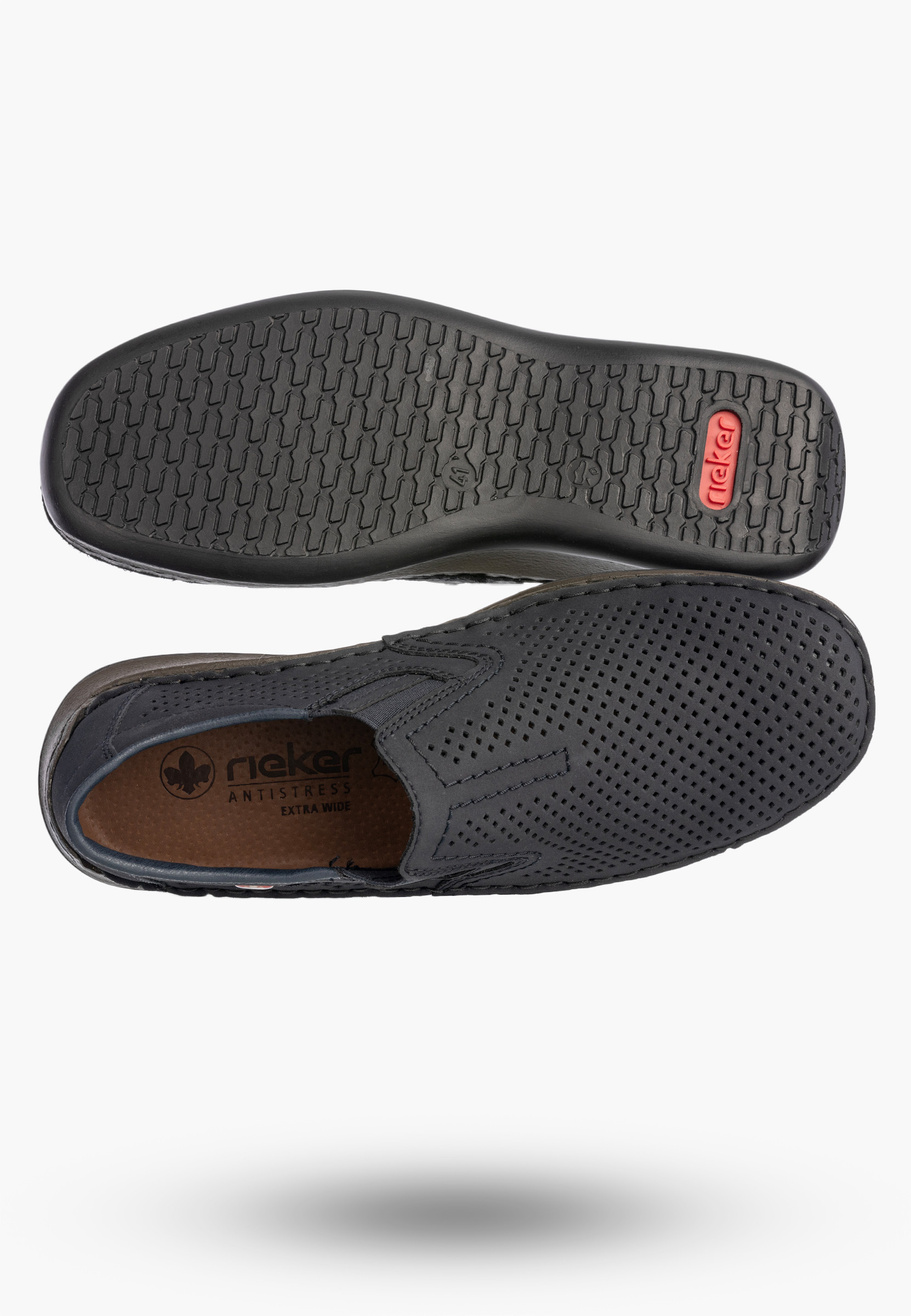 Buty Męskie RIEKER Półbuty Skórzane Mokasyny Wsuwane Granatowe 05297-14