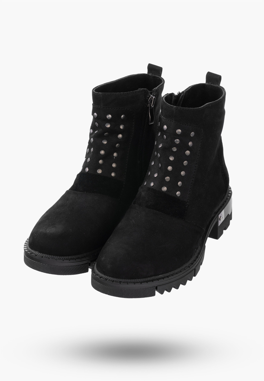 Buty Damskie Botki Trzewiki Czarne Ze Skóry Naturalnej Na Zimę 4044-001-01-5