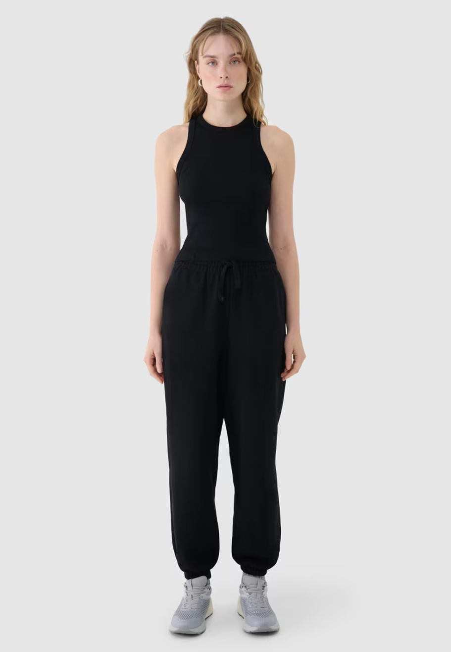 Top Damski 4F Slim Fit Z Prążkowej Dzianiny Bawełna Czarny 4FWSS25TSLEF119
