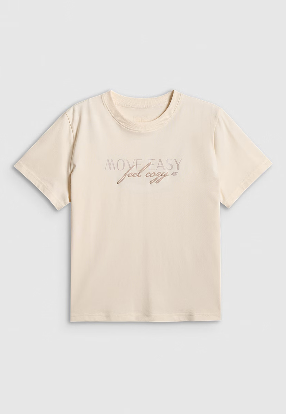 Koszulka Damska 4F T-Shirt Boxy Sportowa Bawełniana Oversize Beżowa 4FWSS26TTSHF2743