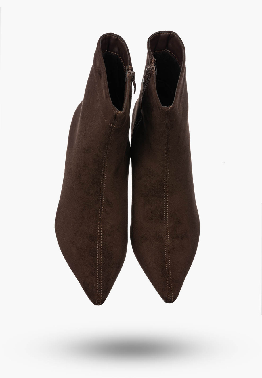 Botki Damskie Zamszowe Ekoskóra Buty Na Zamek Eleganckie Brązowe
