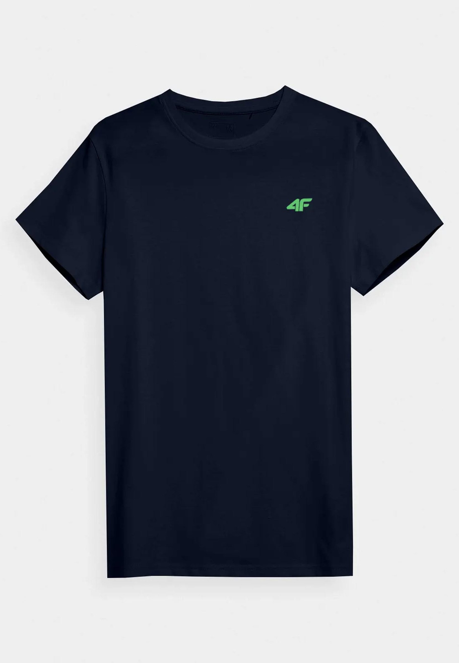 Koszulka Męska 4F Granatowy z zielonym logo Sportowy T-shirt Regular 4FWSS24TTSHM1889