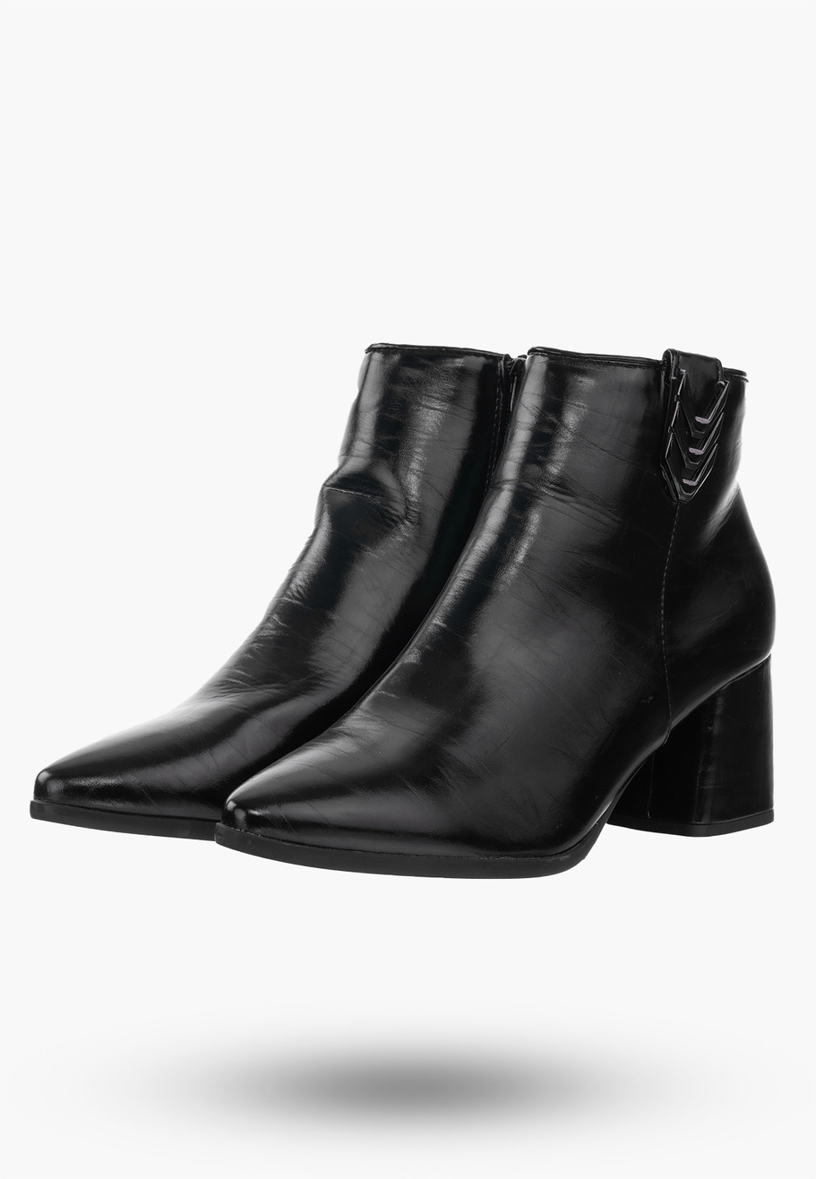 Buty Damskie Botki Ocieplane Ekoskóra Czarne Na Klocku Na Zimę RMR2025-4