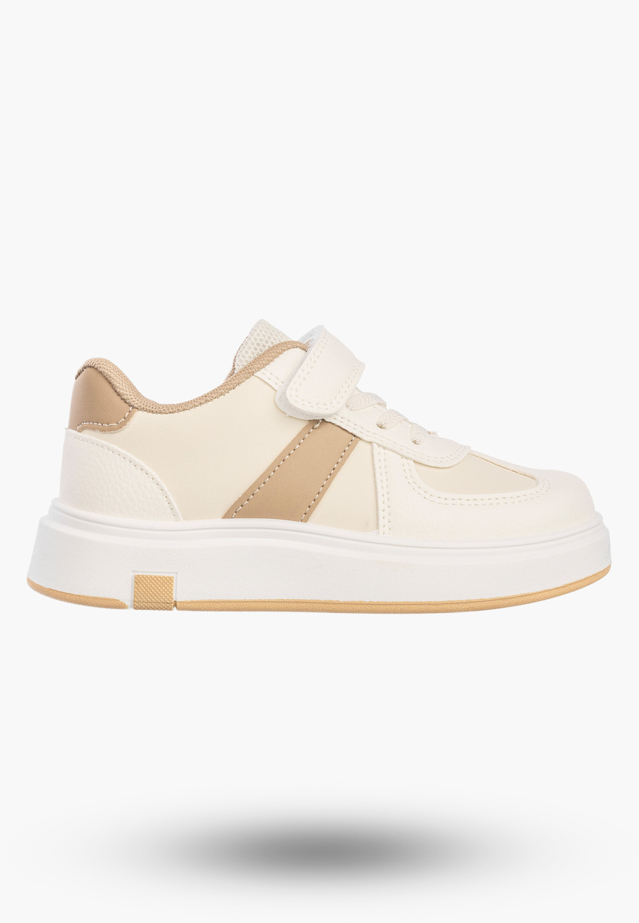 Sneakersy Dziecięce Ekoskóra Buty Na Rzepy Sportowe Klasyczne Beżowe Cllibee