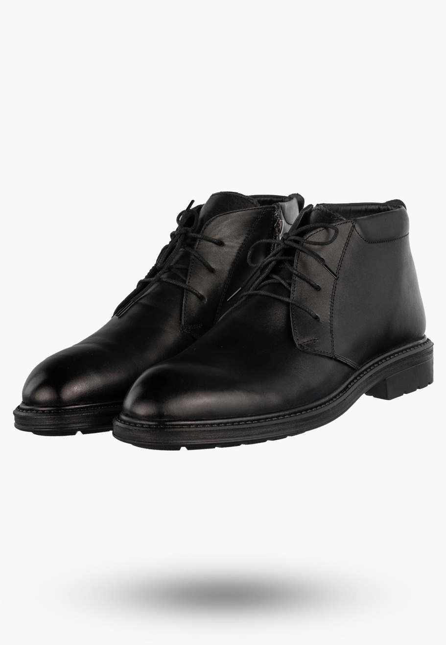 Trzewiki Męskie Zimowe Buty Ocieplane Eleganckie Klasyczne Na Zamek Czarne