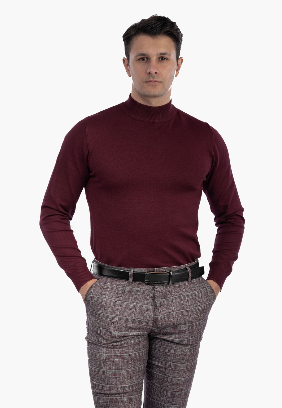 Półgolf Męski Elegancki Golf Klasyczny Bordowy M050-5