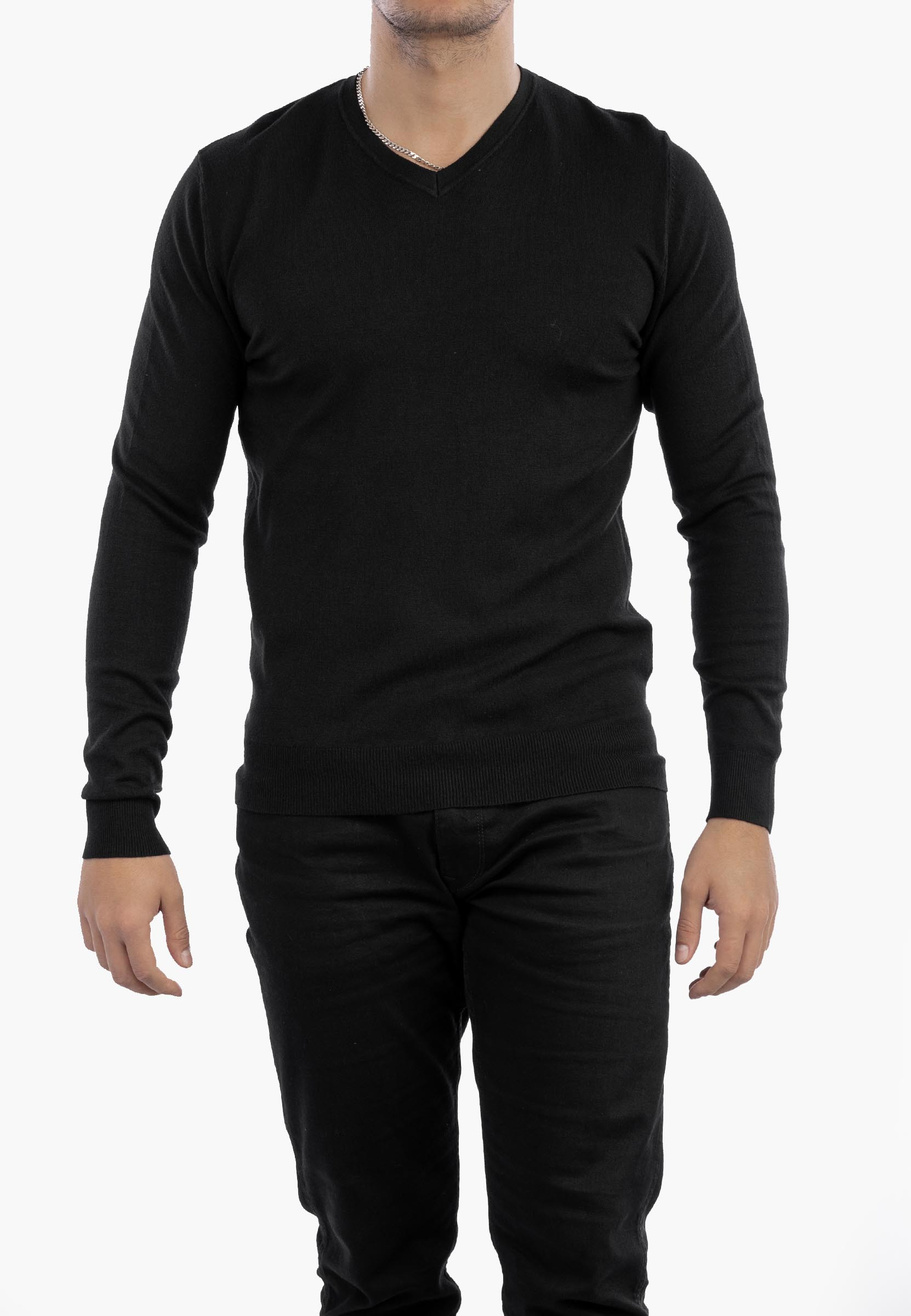 Sweter Męski Elegancki Klasyczny w serek Czarny S2005