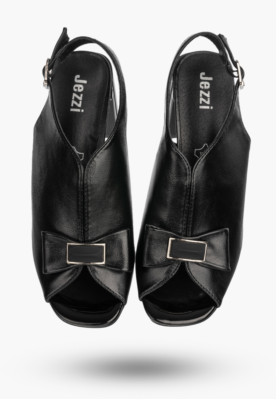 Sandały Damskie Ekoskóra Buty Eleganckie Na Słupku Czarne Jezzi RMR25112-3