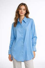 Koszula Damska Elegancka Niebieska Oversize Wizytowa Bawełna EDAN