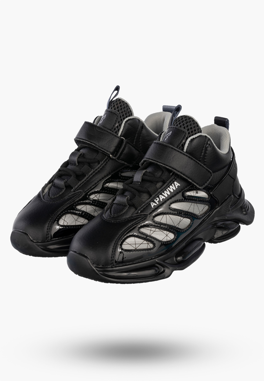 Sneakersy Dziecięce Ekoskóra Buty Sportowe Na Rzepy Półbuty Czarne Apawwa