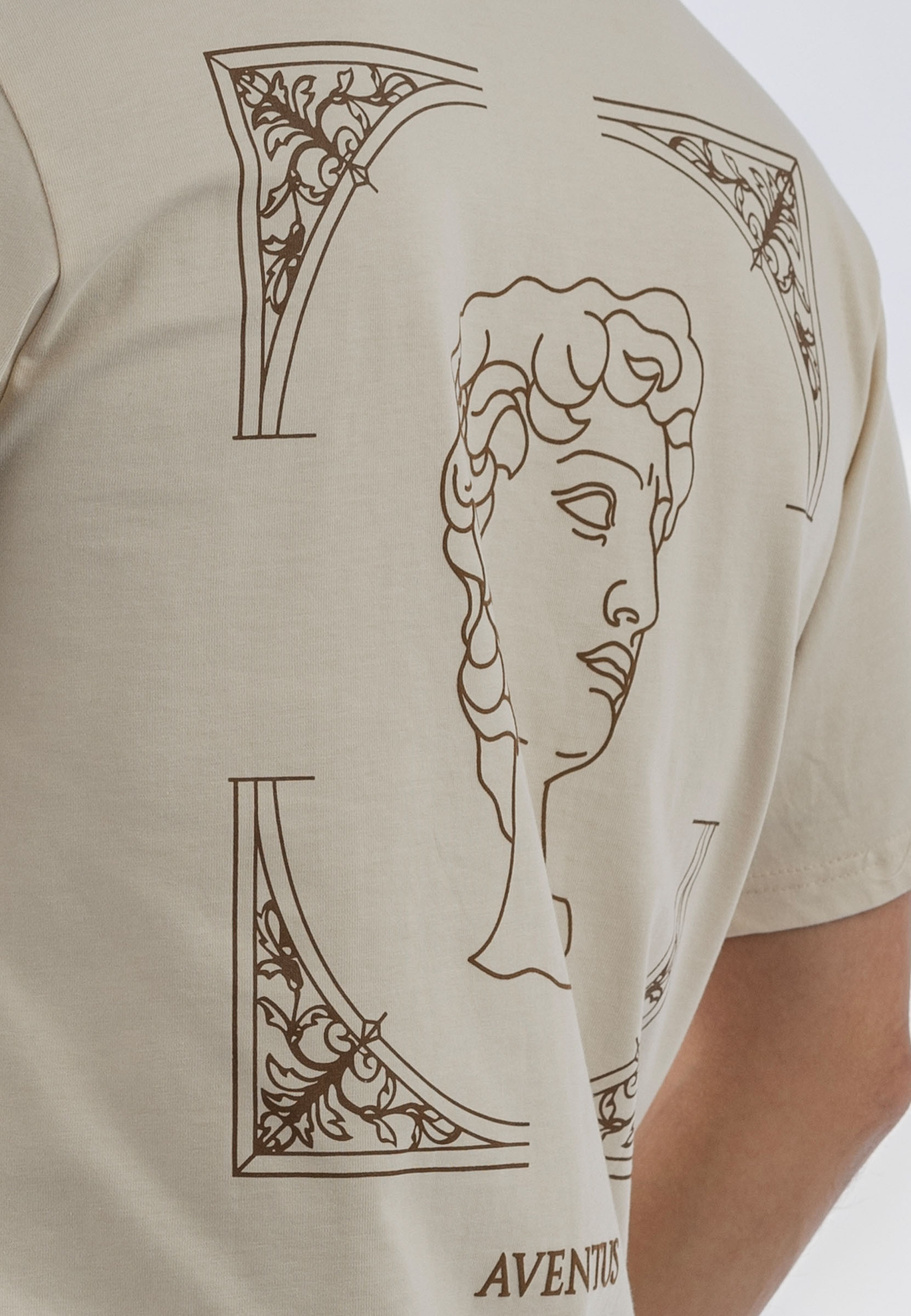 Koszulka Męska Oversize T-Shirt Beżowy z nadrukiem Aventus