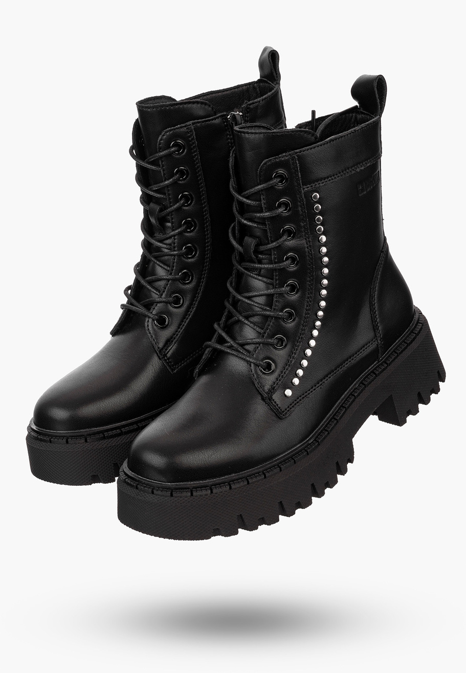 Buty Damskie BIG STAR Botki Skórzane Czarne Trapery OO274A255