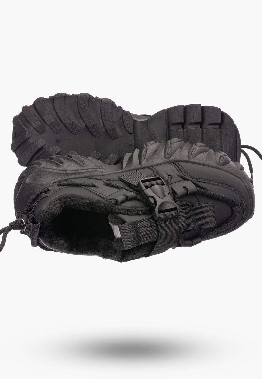 Buty Damskie Czarne Sneakersy na wysokiej podeszwie ocieplane 364