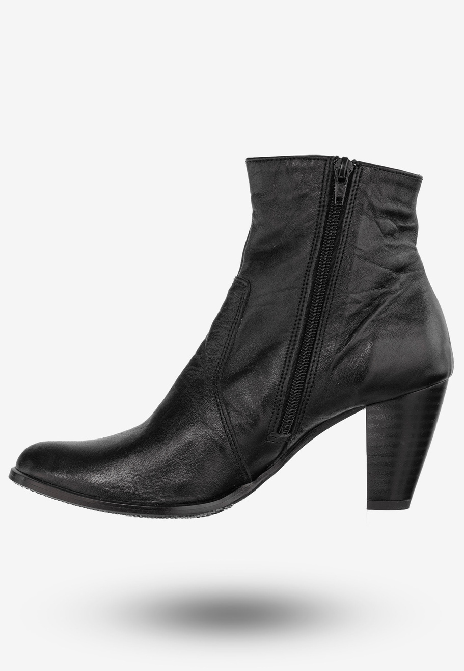 Botki Damskie Skórzane Buty Na Obcasie Ocieplane Zimowe Opal Czarne 13