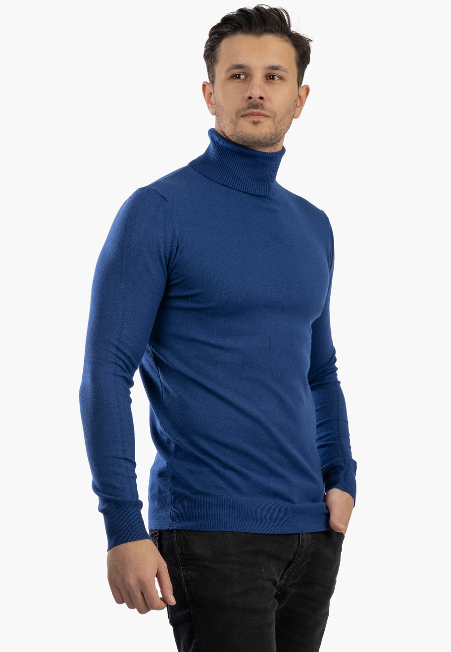 Sweter Męski Golf Elegancki Wiskoza Dopasowany Ciemny Niebieski